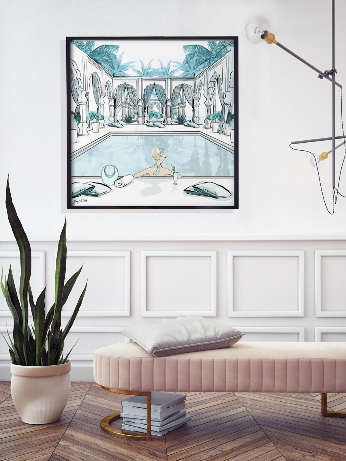 Moroccan Pool Time Blue - Illustration - Limited Edition Print - Tiffany La Belle