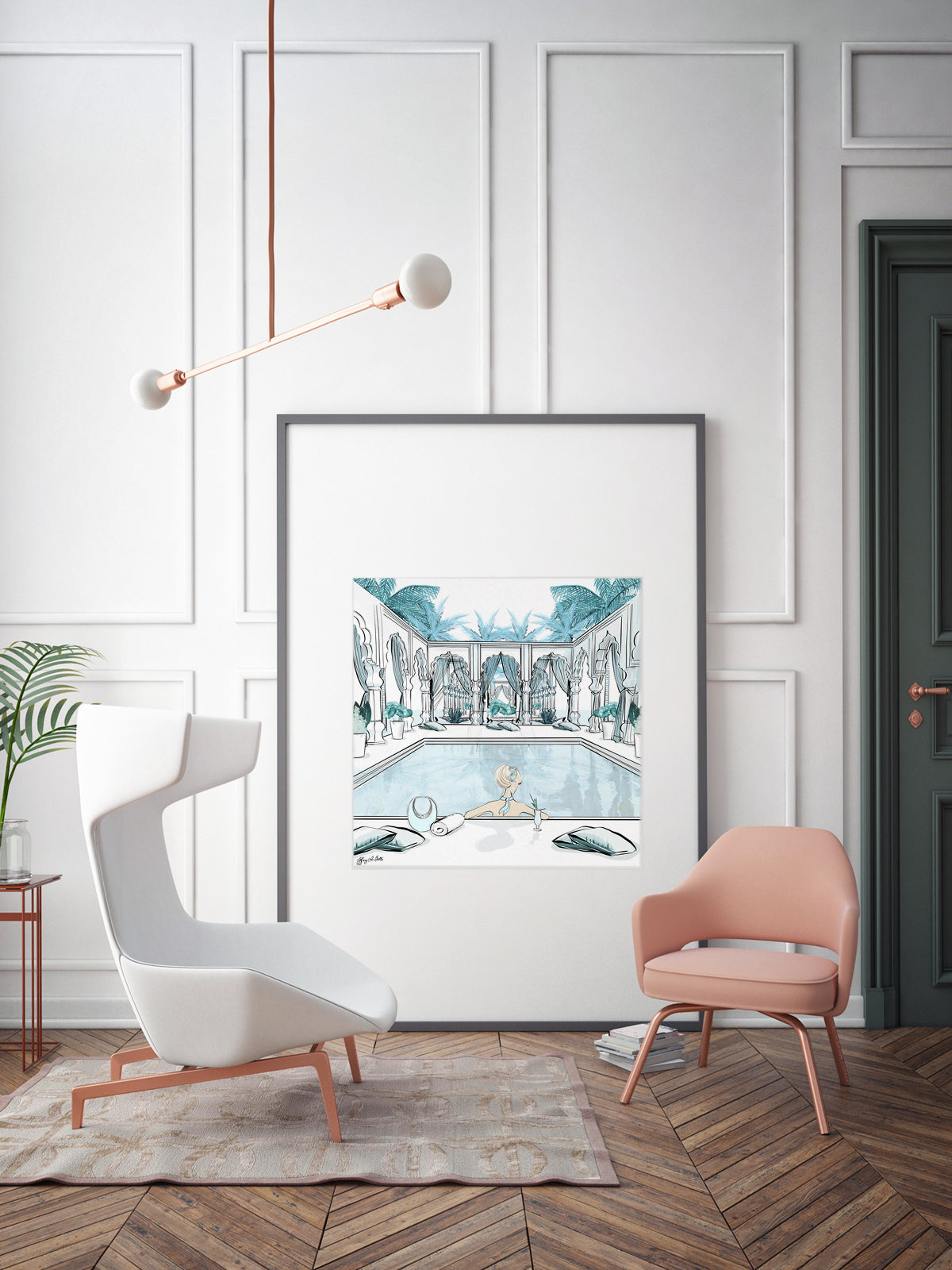 Moroccan Pool Time Blue - Illustration - Limited Edition Print - Tiffany La Belle