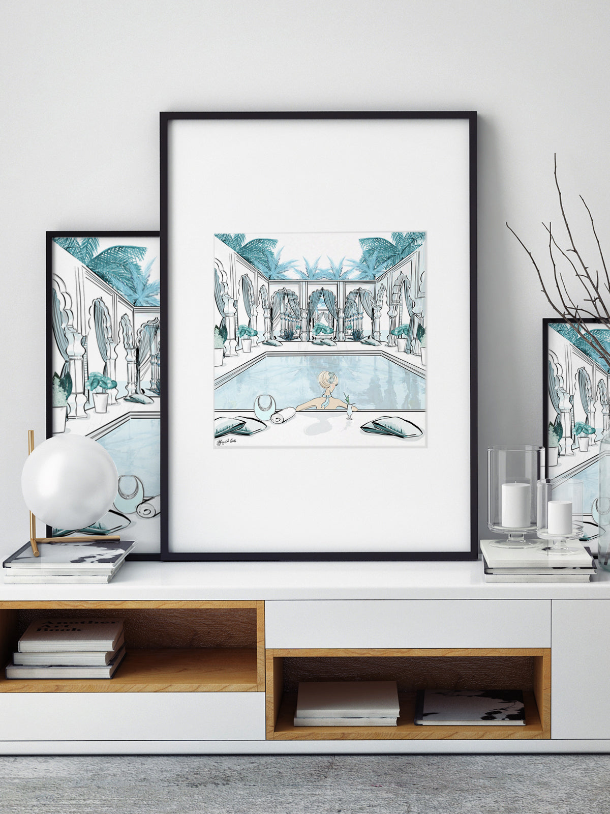 Moroccan Pool Time Blue - Illustration - Limited Edition Print - Tiffany La Belle