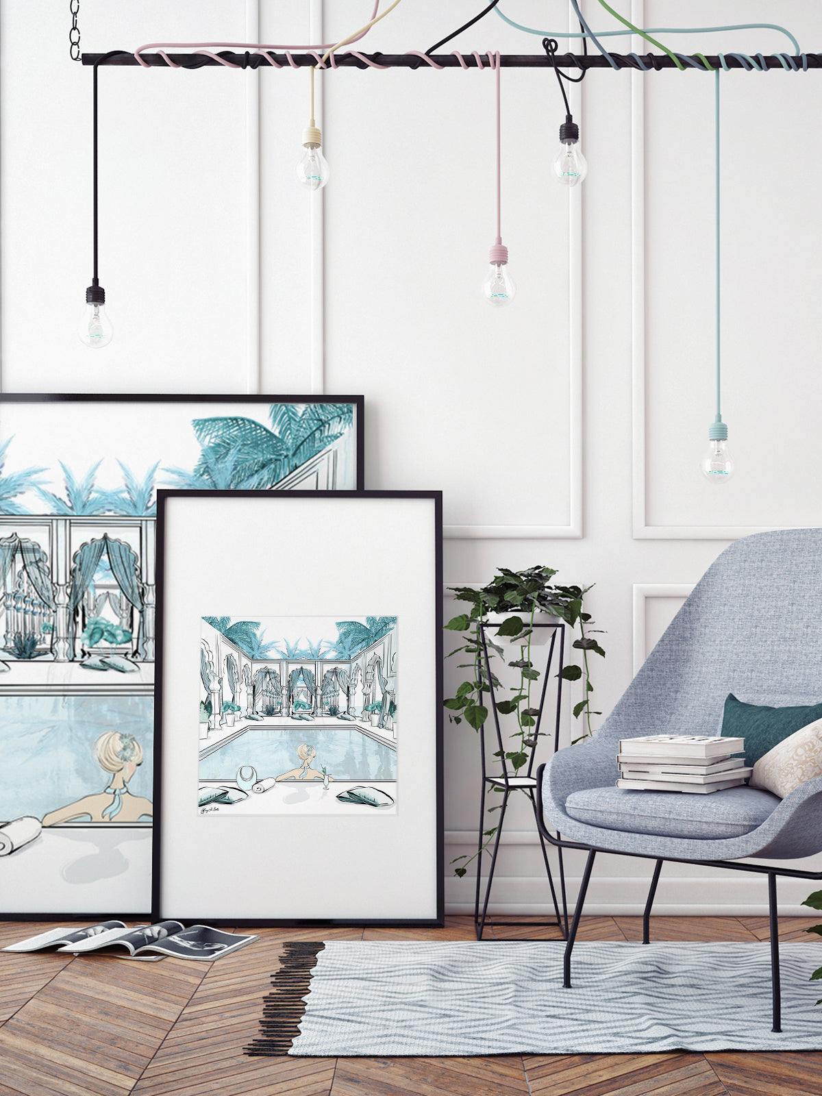 Moroccan Pool Time Blue - Illustration - Limited Edition Print - Tiffany La Belle