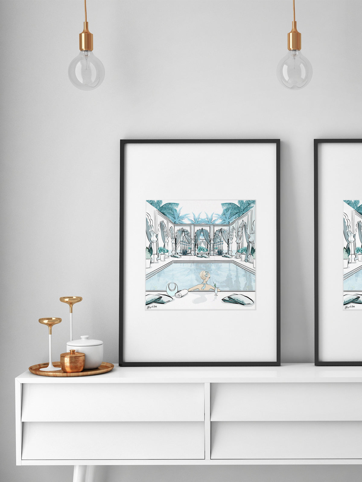 Moroccan Pool Time Blue - Illustration - Limited Edition Print - Tiffany La Belle