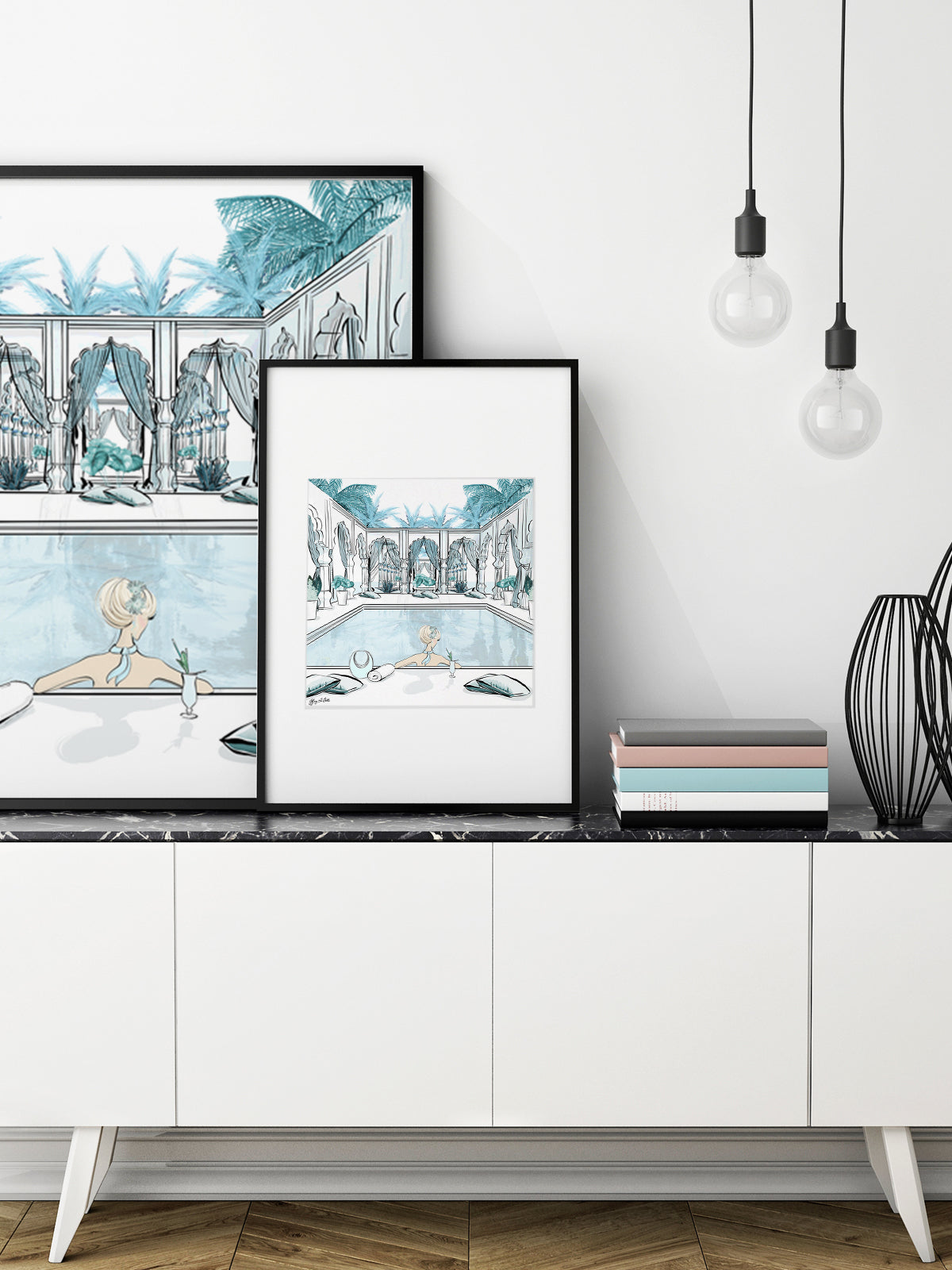 Moroccan Pool Time Blue - Illustration - Limited Edition Print - Tiffany La Belle