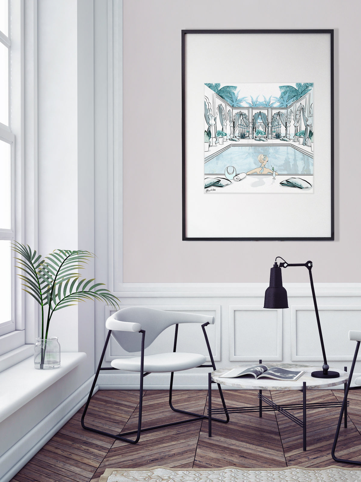 Moroccan Pool Time Blue - Illustration - Limited Edition Print - Tiffany La Belle