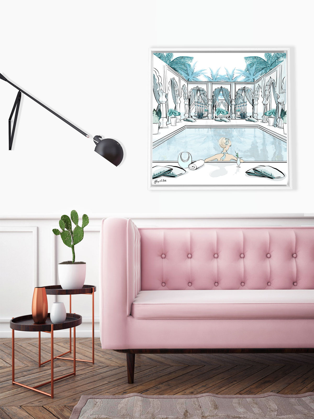 Moroccan Pool Time Blue - Illustration - Canvas Gallery Print - Unframed or Framed - Tiffany La Belle