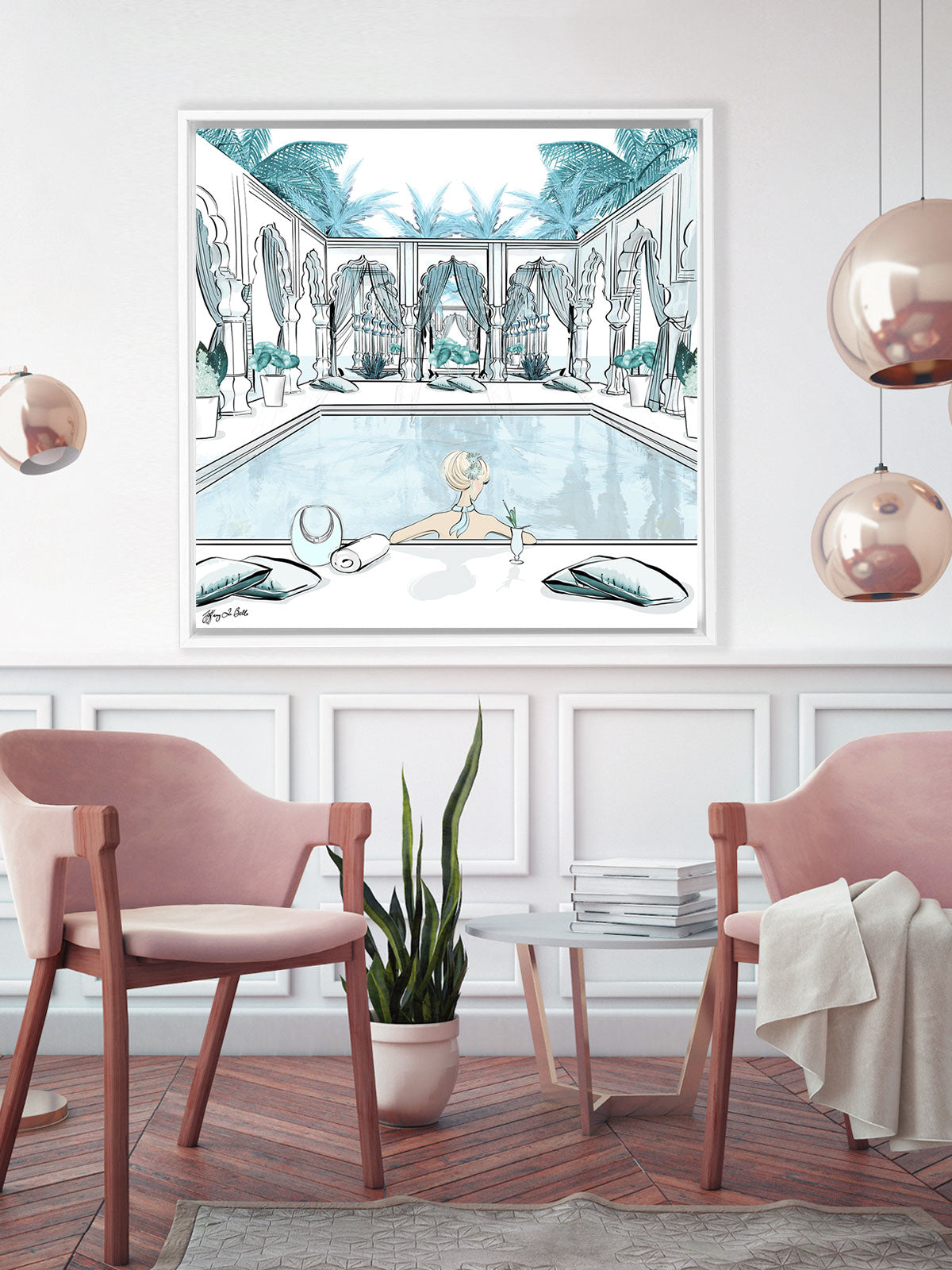 Moroccan Pool Time Blue - Illustration - Canvas Gallery Print - Unframed or Framed - Tiffany La Belle
