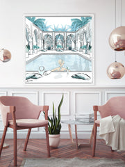 Moroccan Pool Time Blue - Illustration - Canvas Gallery Print - Unframed or Framed - Tiffany La Belle