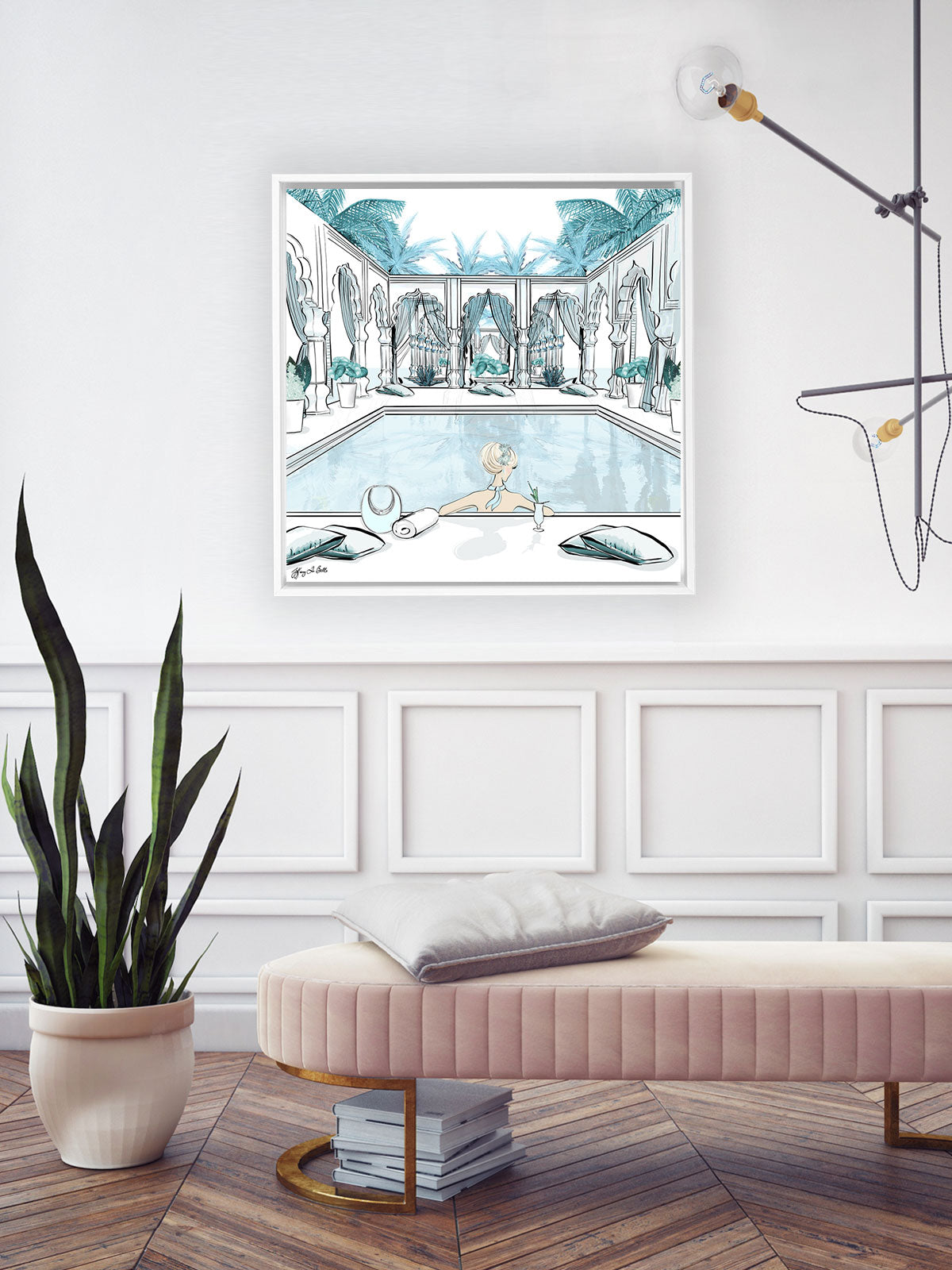 Moroccan Pool Time Blue - Illustration - Canvas Gallery Print - Unframed or Framed - Tiffany La Belle