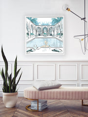 Moroccan Pool Time Blue - Illustration - Canvas Gallery Print - Unframed or Framed - Tiffany La Belle