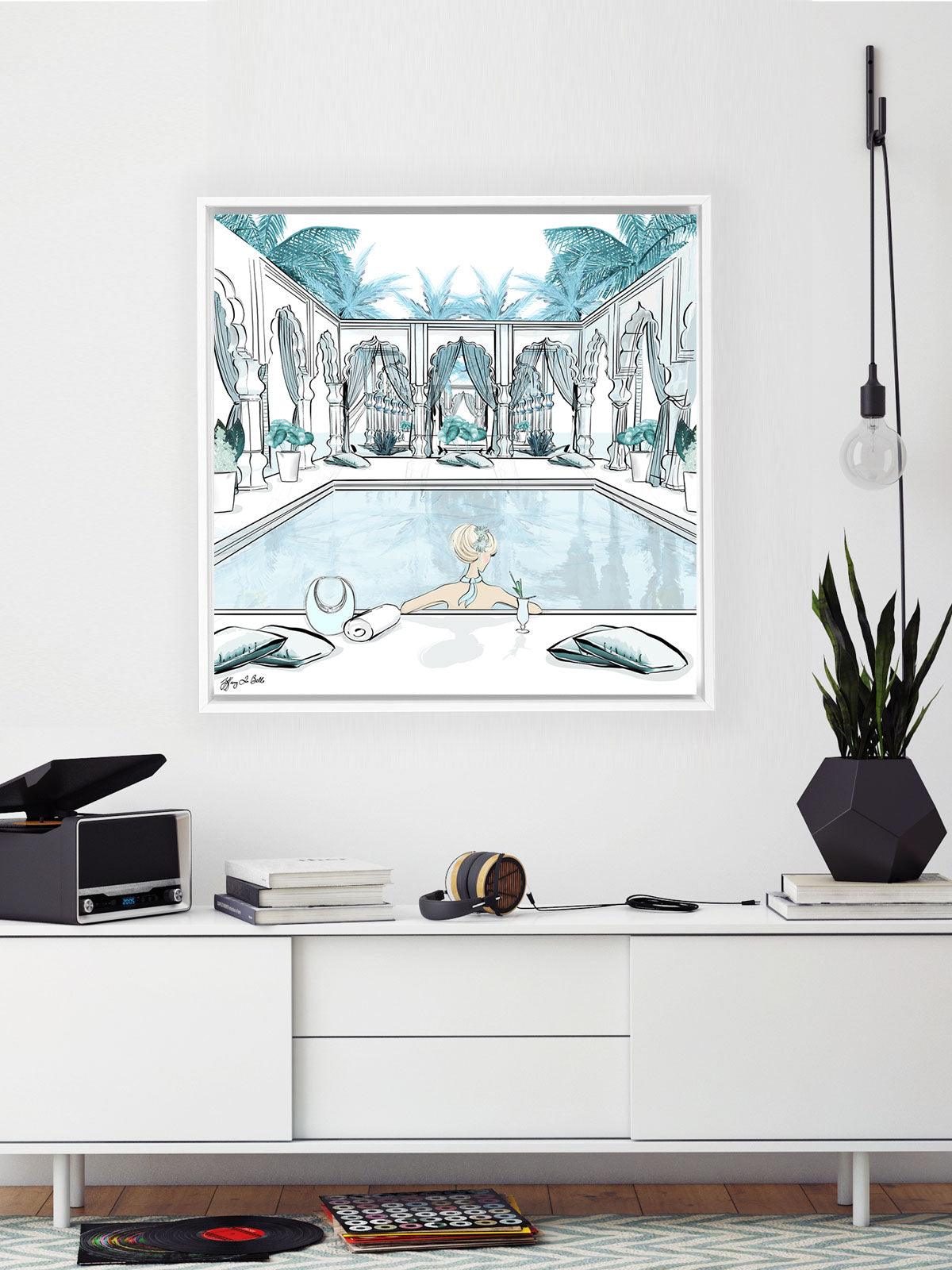 Moroccan Pool Time Blue - Illustration - Canvas Gallery Print - Unframed or Framed - Tiffany La Belle