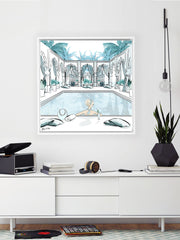 Moroccan Pool Time Blue - Illustration - Canvas Gallery Print - Unframed or Framed - Tiffany La Belle