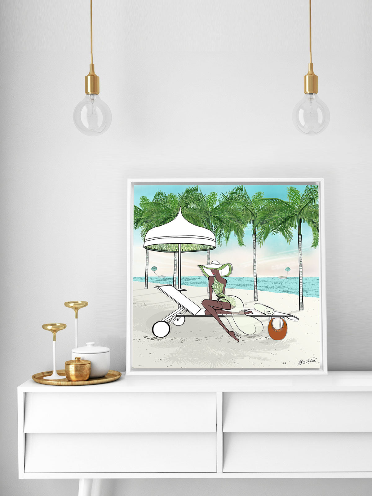 Palm Tree Beach - Illustration - Canvas Gallery Print - Unframed or Framed - Tiffany La Belle