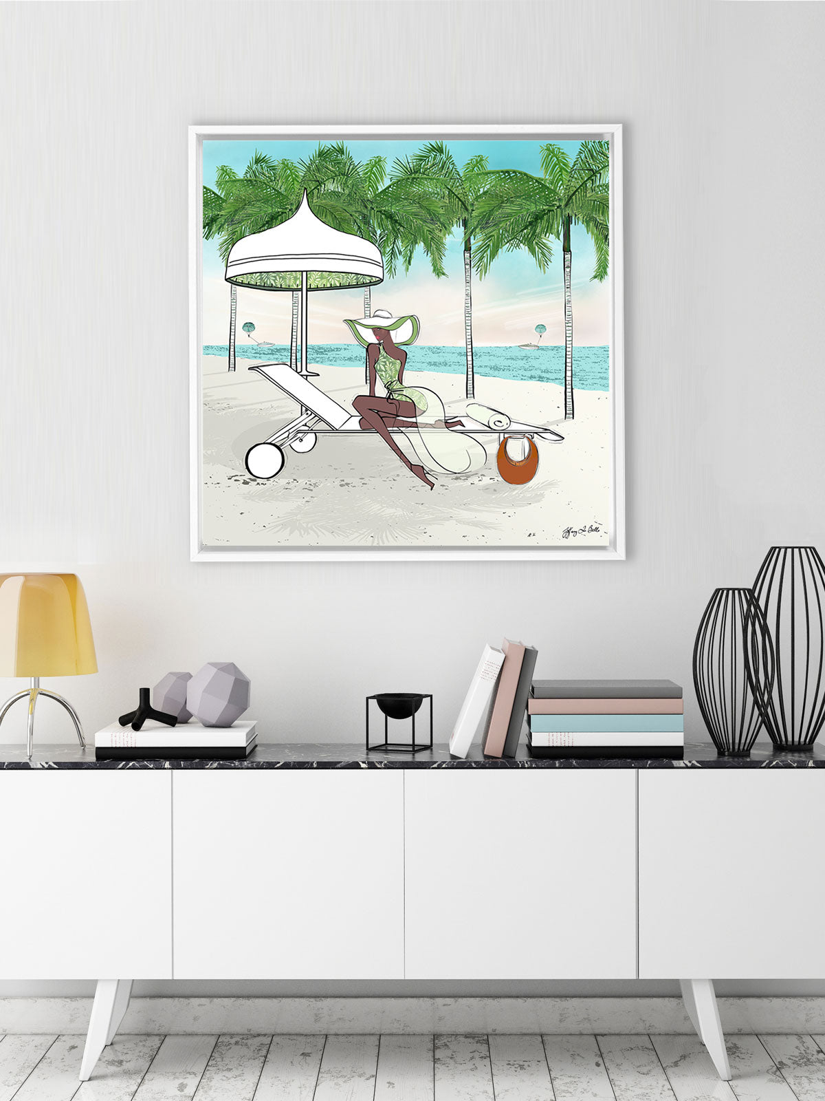 Palm Tree Beach - Illustration - Canvas Gallery Print - Unframed or Framed - Tiffany La Belle