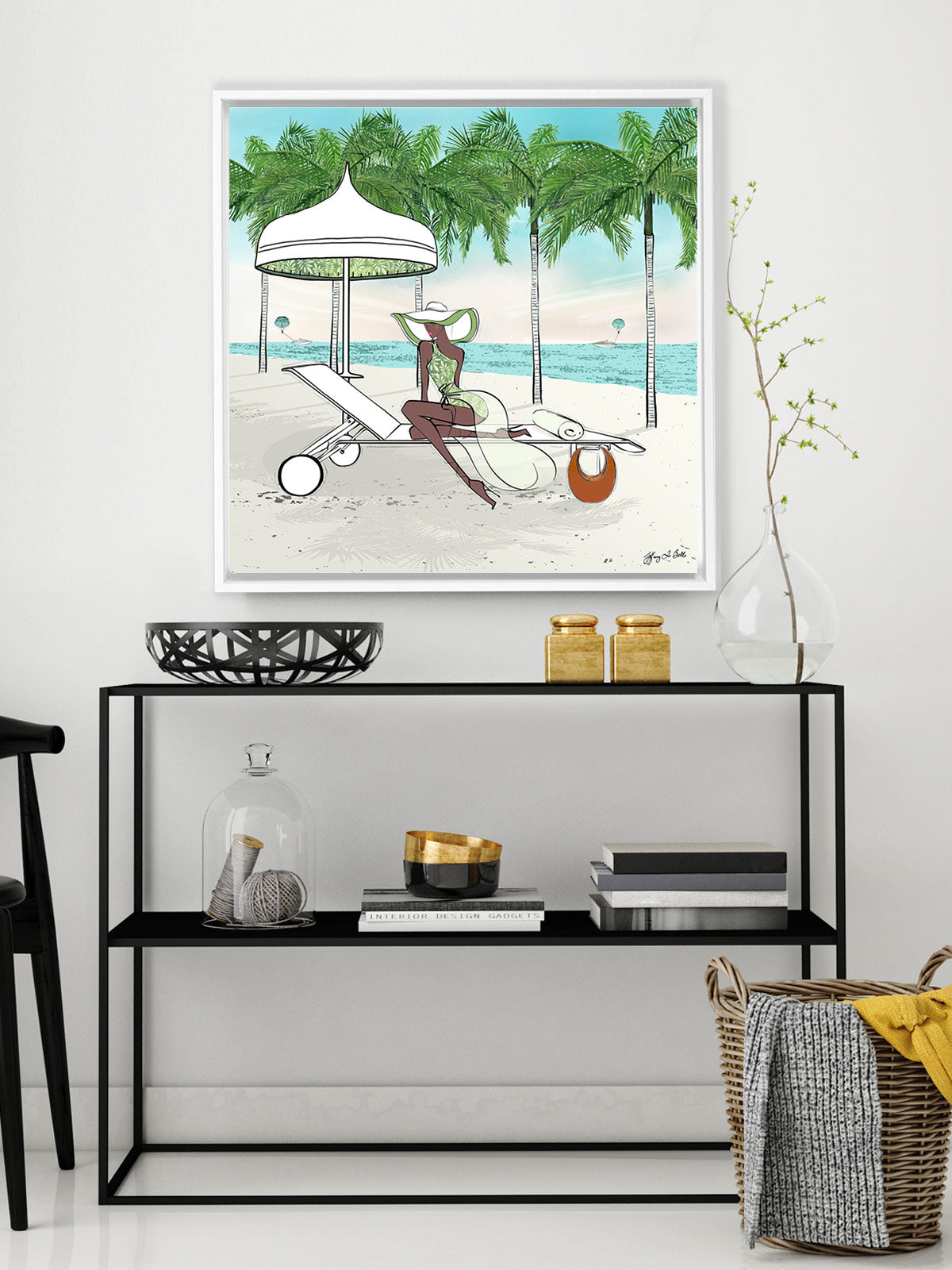 Palm Tree Beach - Illustration - Canvas Gallery Print - Unframed or Framed - Tiffany La Belle