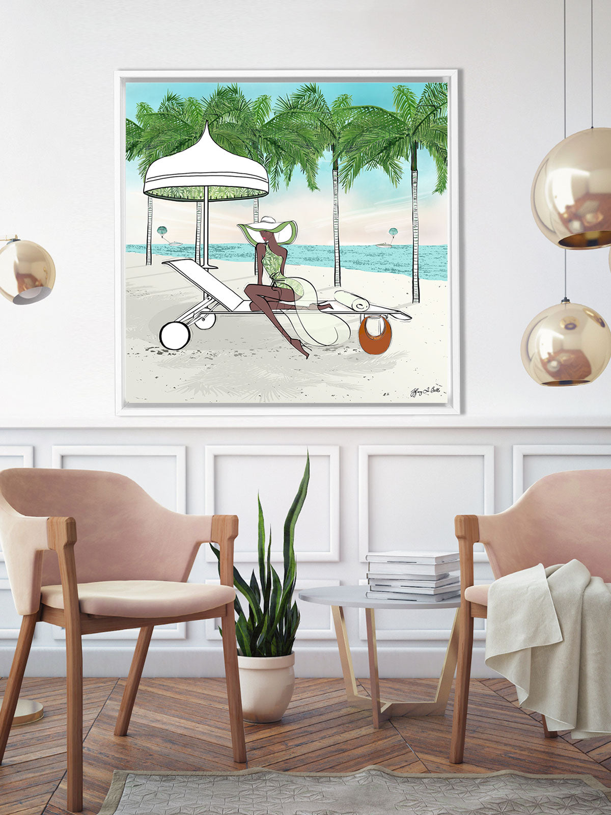 Palm Tree Beach - Illustration - Canvas Gallery Print - Unframed or Framed - Tiffany La Belle