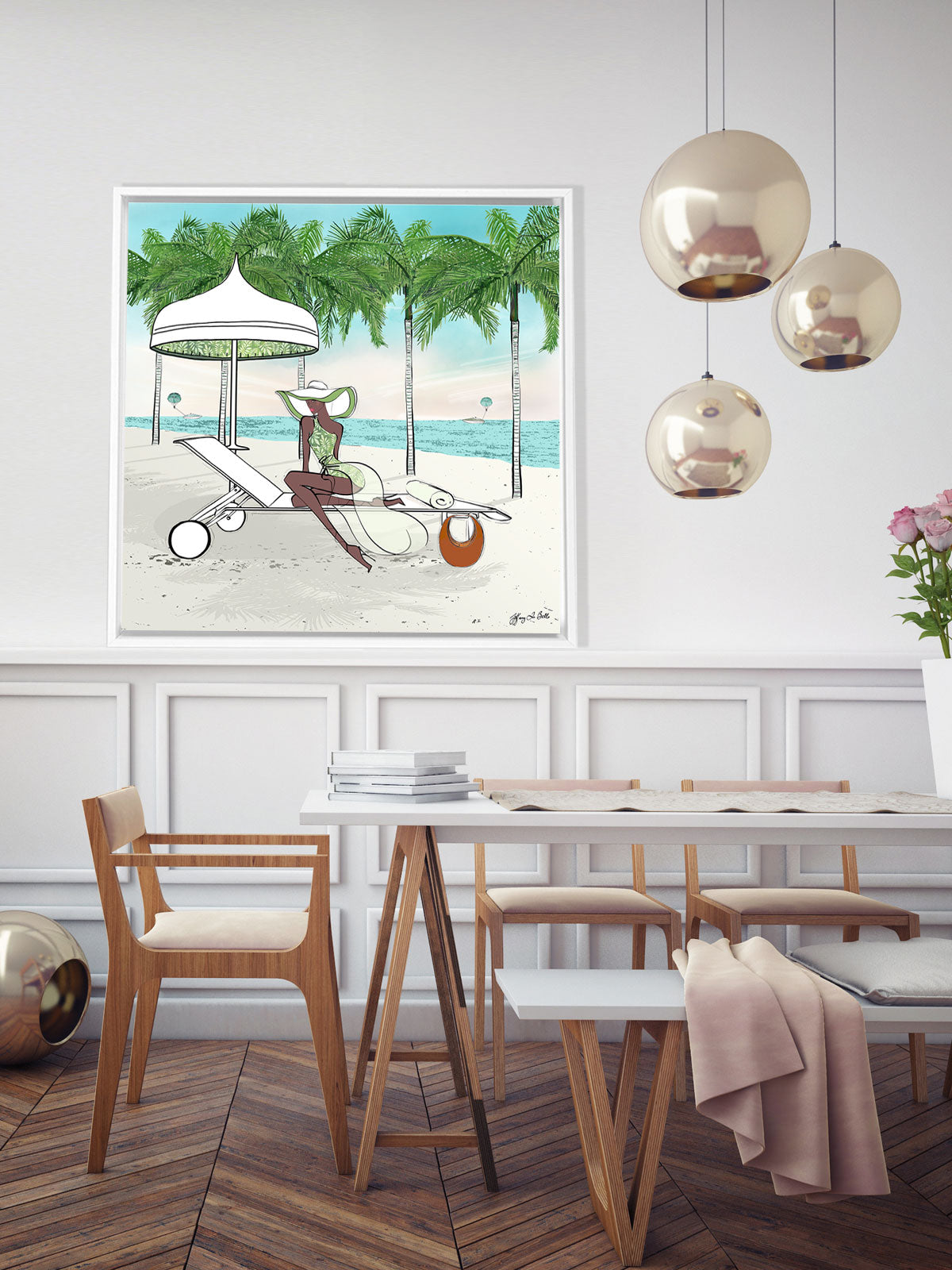 Palm Tree Beach - Illustration - Canvas Gallery Print - Unframed or Framed - Tiffany La Belle