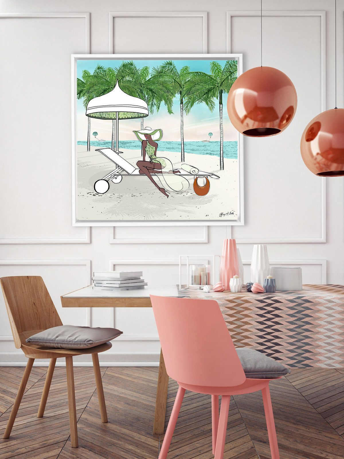 Palm Tree Beach - Illustration - Canvas Gallery Print - Unframed or Framed - Tiffany La Belle