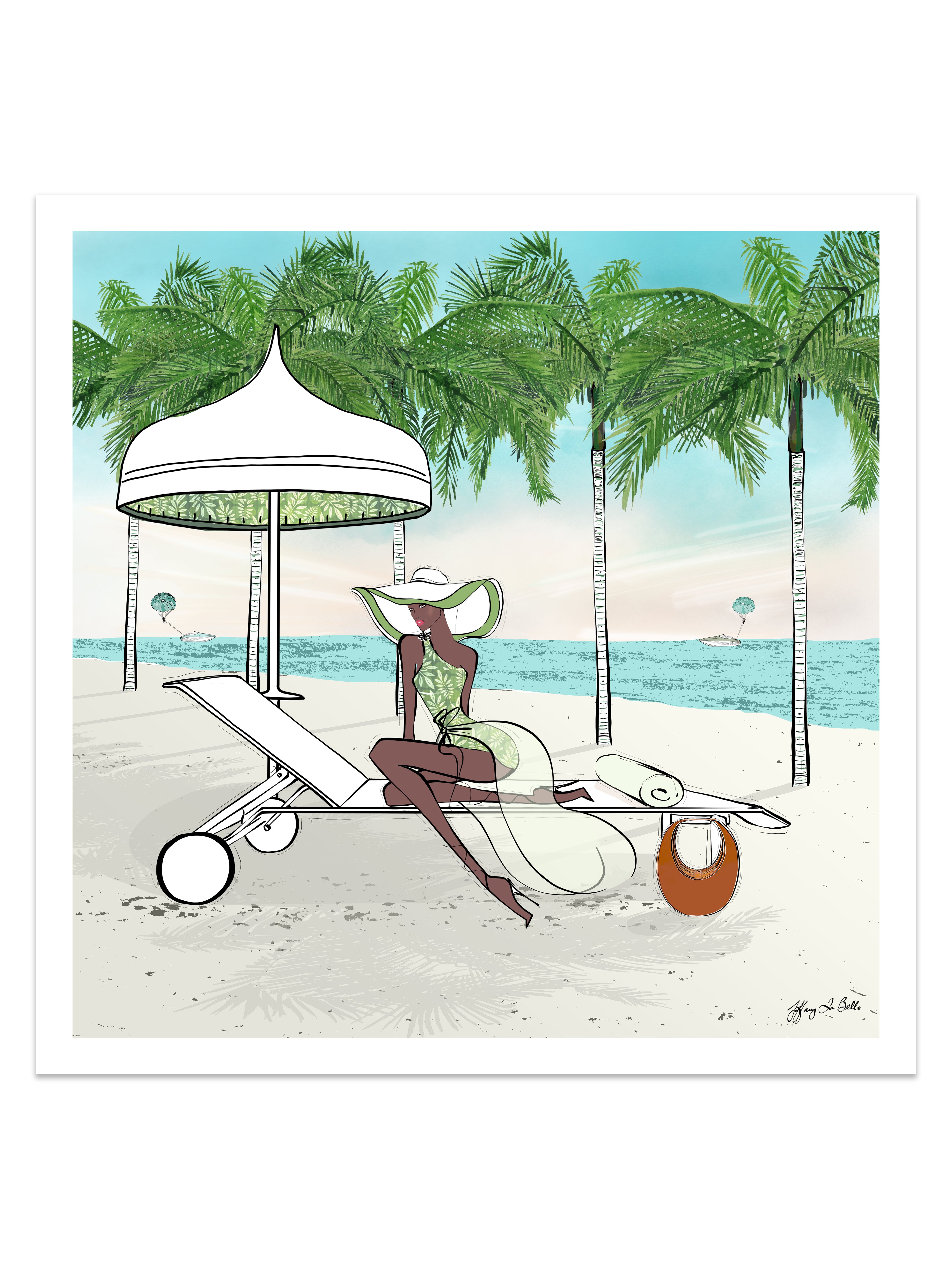Palm Tree Beach - Illustration - Limited Edition Print - Tiffany La Belle
