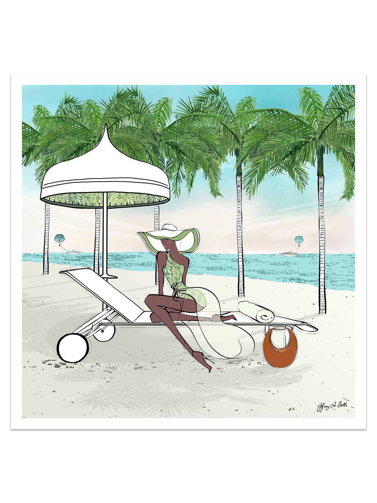 Palm Tree Beach - Illustration - Limited Edition Print - Tiffany La Belle