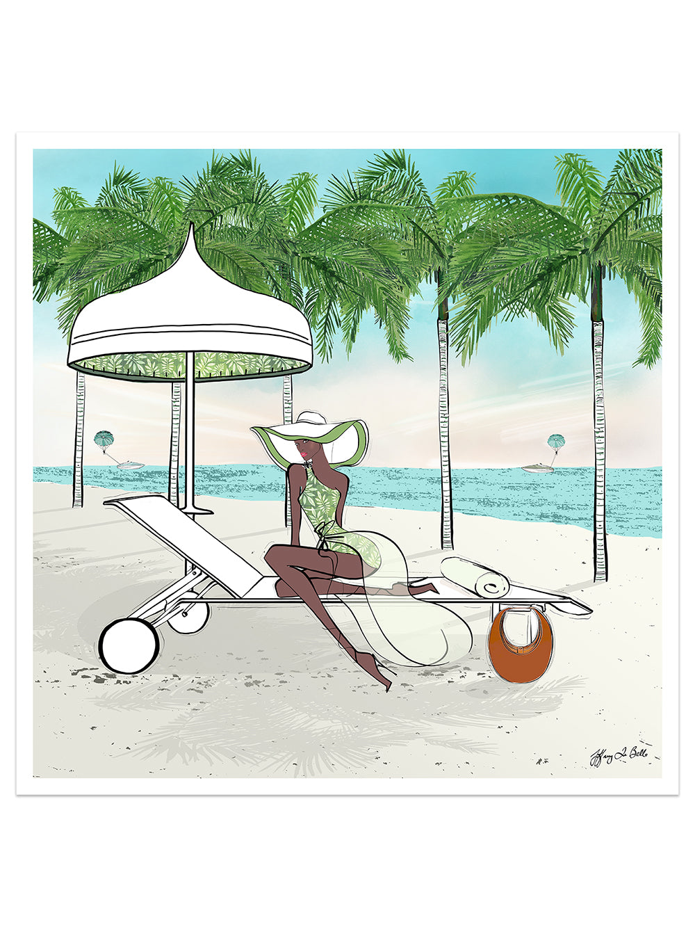 Palm Tree Beach - Illustration - Limited Edition Print - Tiffany La Belle