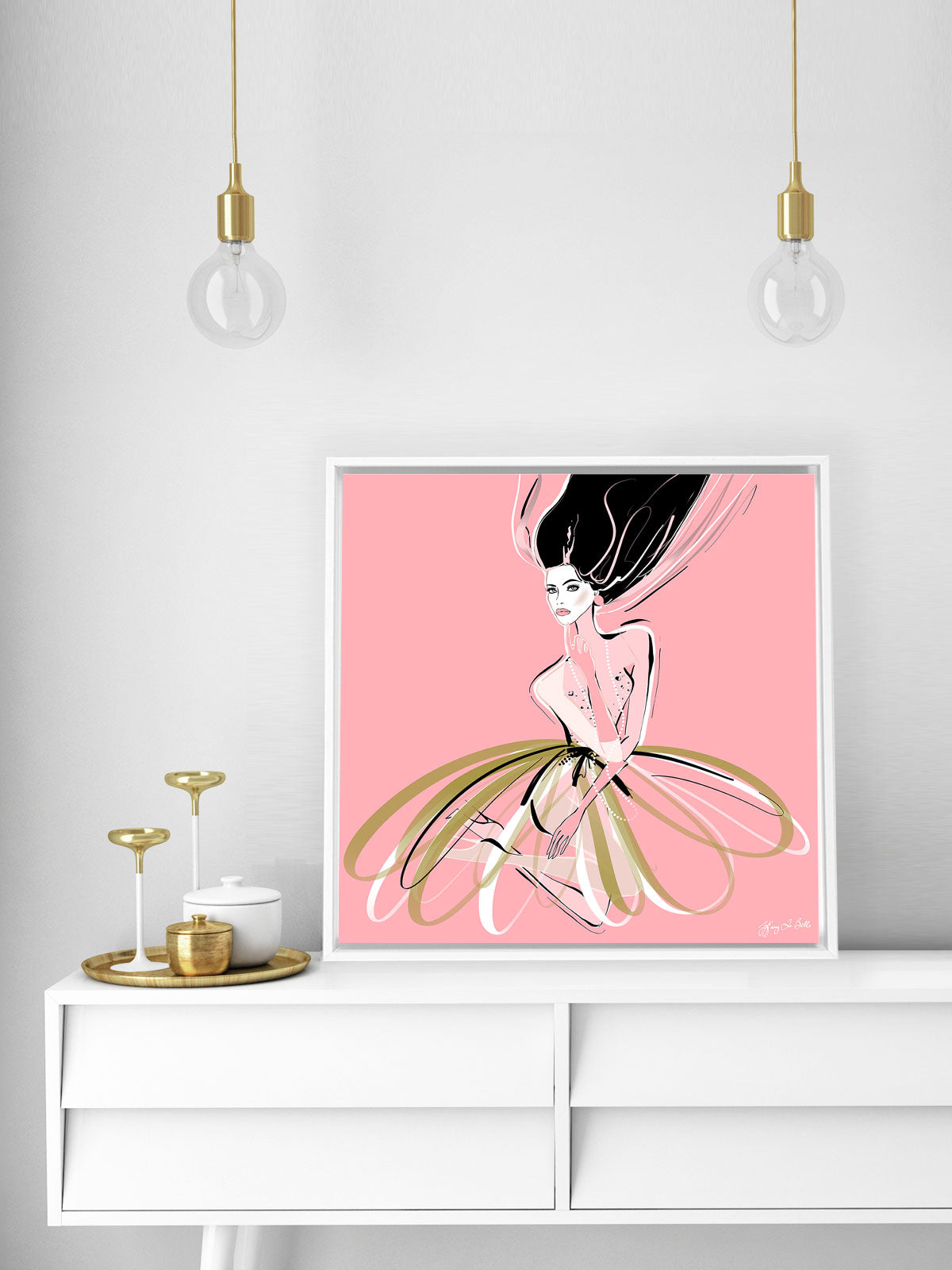 Pink and Pearls - Illustration - Canvas Gallery Print - Unframed or Framed - Tiffany La Belle