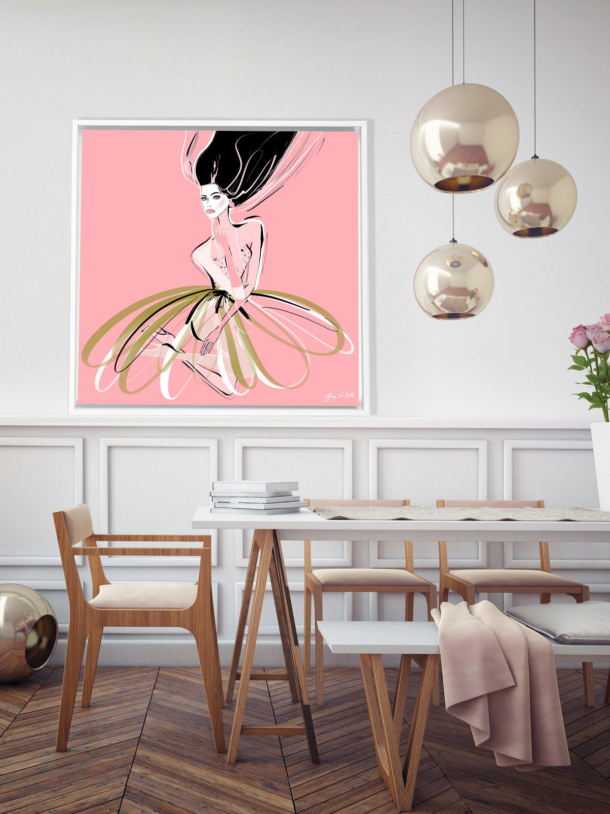 Pink and Pearls - Illustration - Canvas Gallery Print - Unframed or Framed - Tiffany La Belle