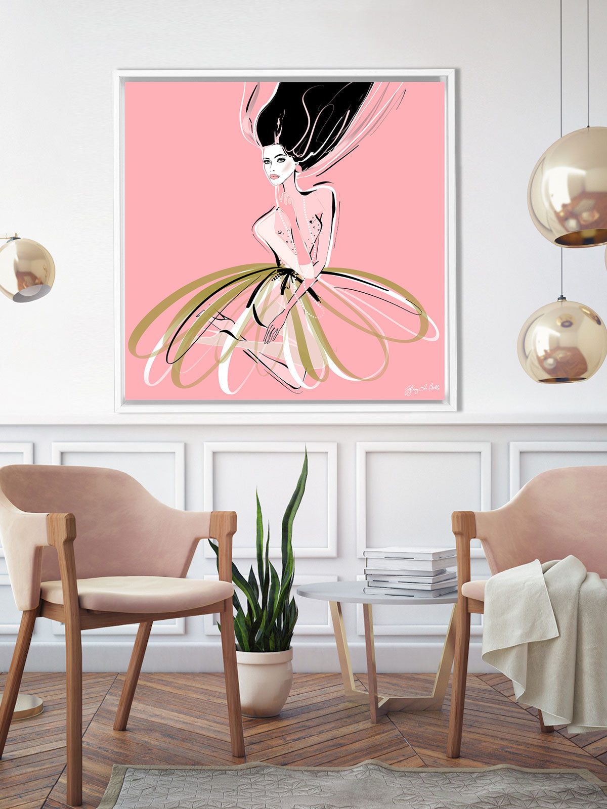 Pink and Pearls - Illustration - Canvas Gallery Print - Unframed or Framed - Tiffany La Belle