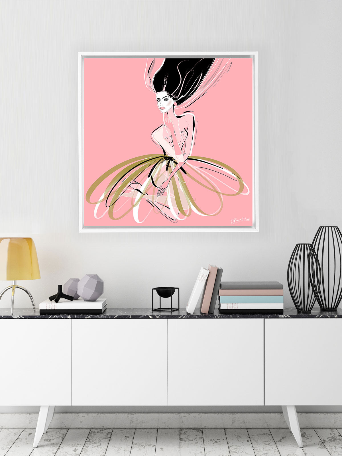 Pink and Pearls - Illustration - Canvas Gallery Print - Unframed or Framed - Tiffany La Belle