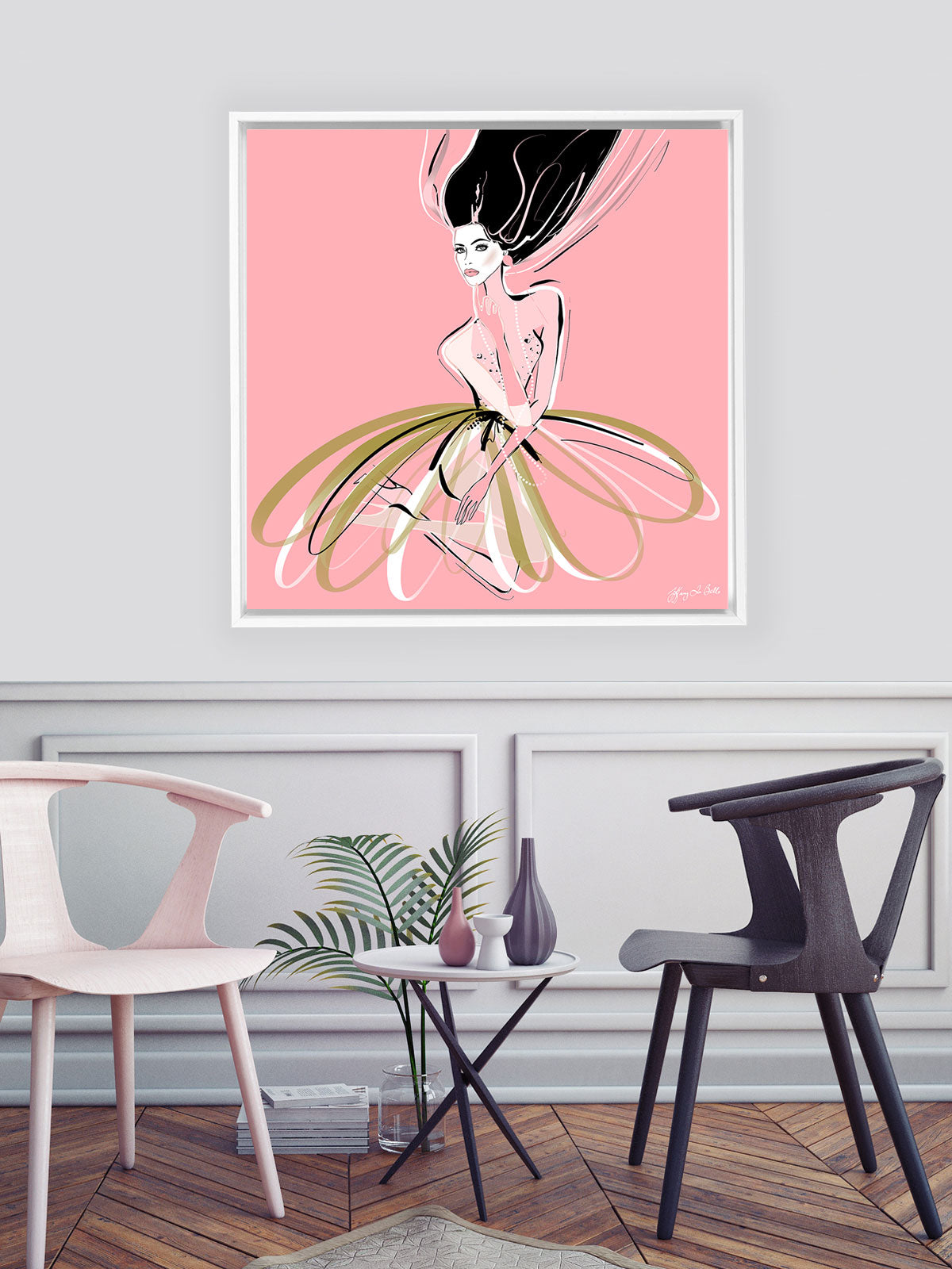 Pink and Pearls - Illustration - Canvas Gallery Print - Unframed or Framed - Tiffany La Belle