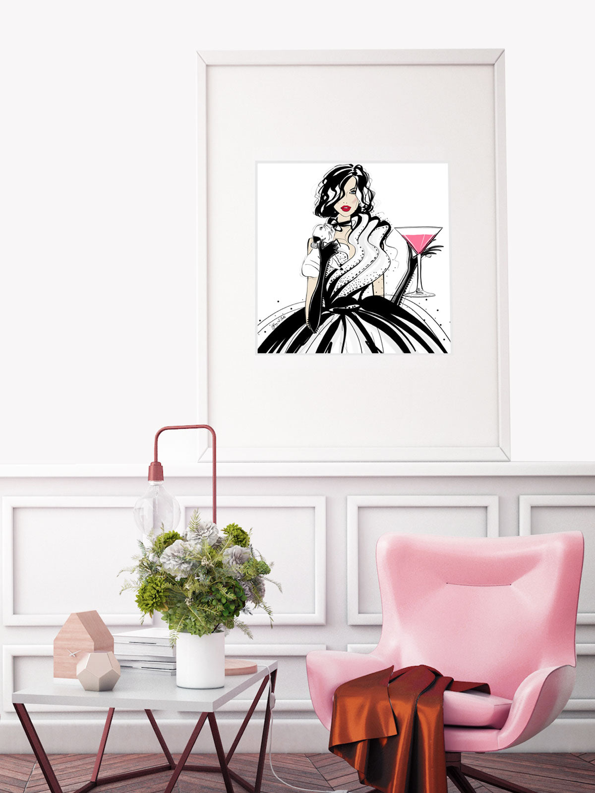 Pugs and Pink Drinks - Illustration - Limited Edition Print - Tiffany La Belle