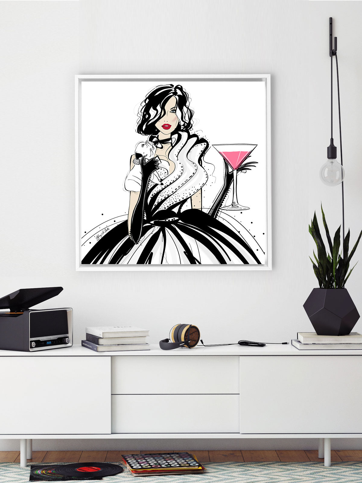 Pugs and Pink Drinks - Illustration - Canvas Gallery Print - Unframed or Framed - Tiffany La Belle