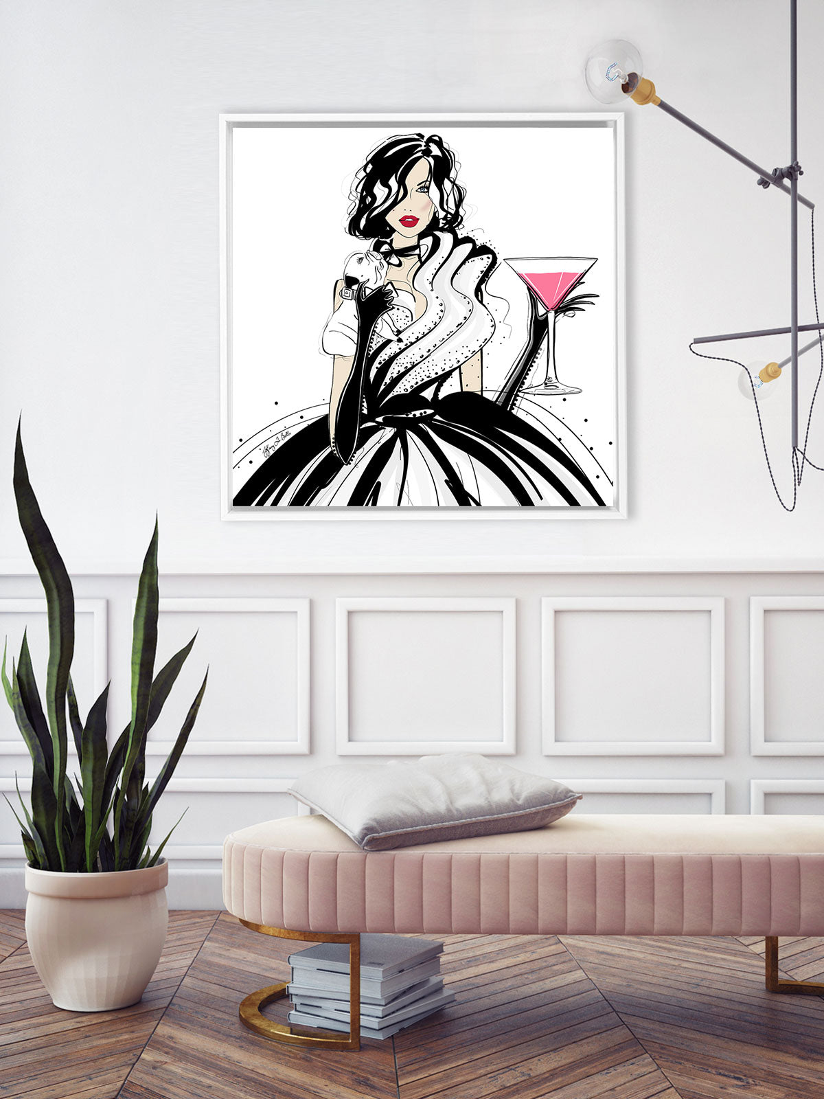Pugs and Pink Drinks - Illustration - Canvas Gallery Print - Unframed or Framed - Tiffany La Belle