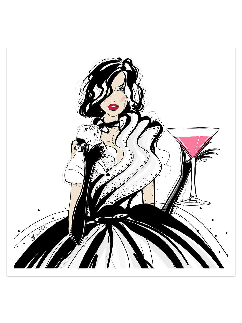 Pugs and Pink Drinks - Illustration - Limited Edition Print - Tiffany La Belle