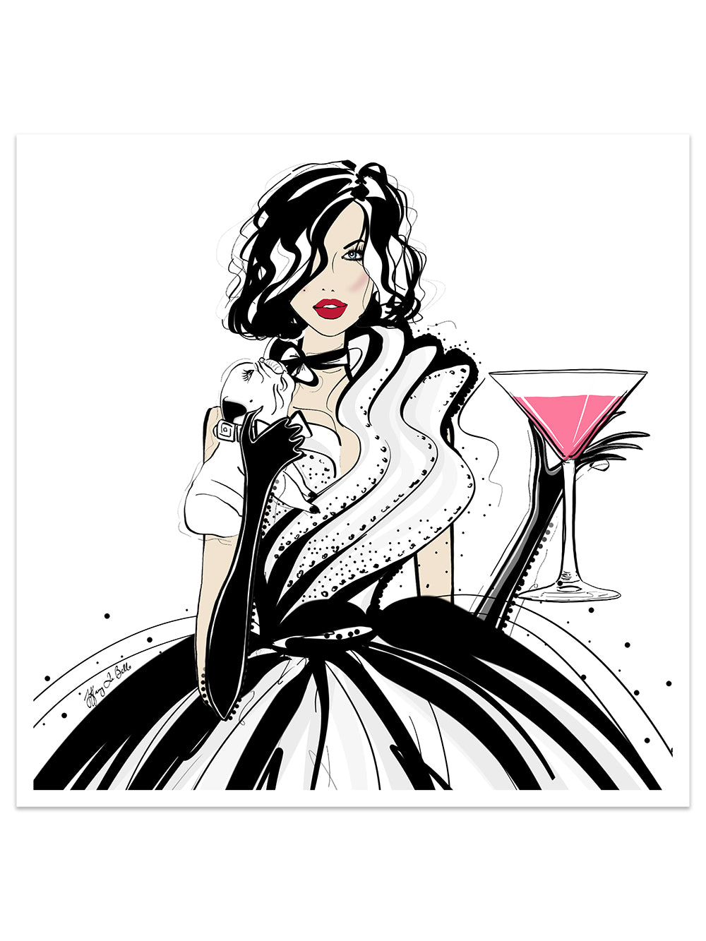 Pugs and Pink Drinks - Illustration - Limited Edition Print - Tiffany La Belle