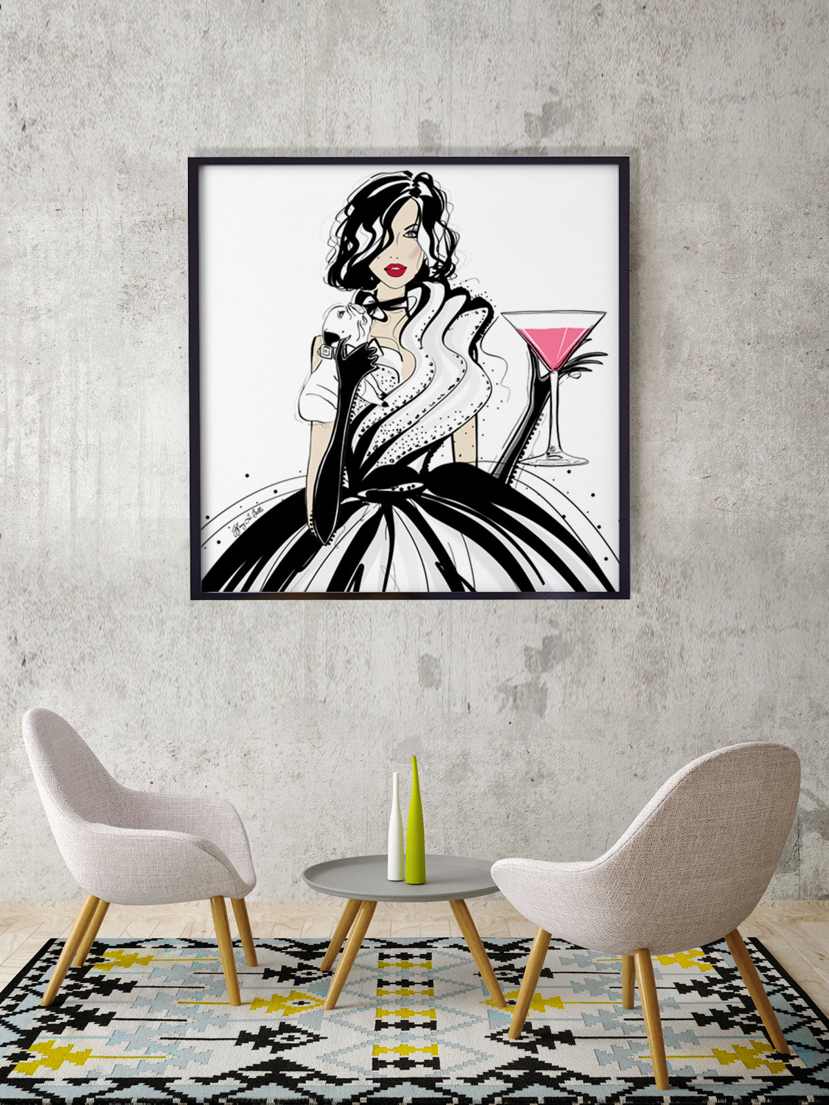 Pugs and Pink Drinks - Illustration - Limited Edition Print - Tiffany La Belle