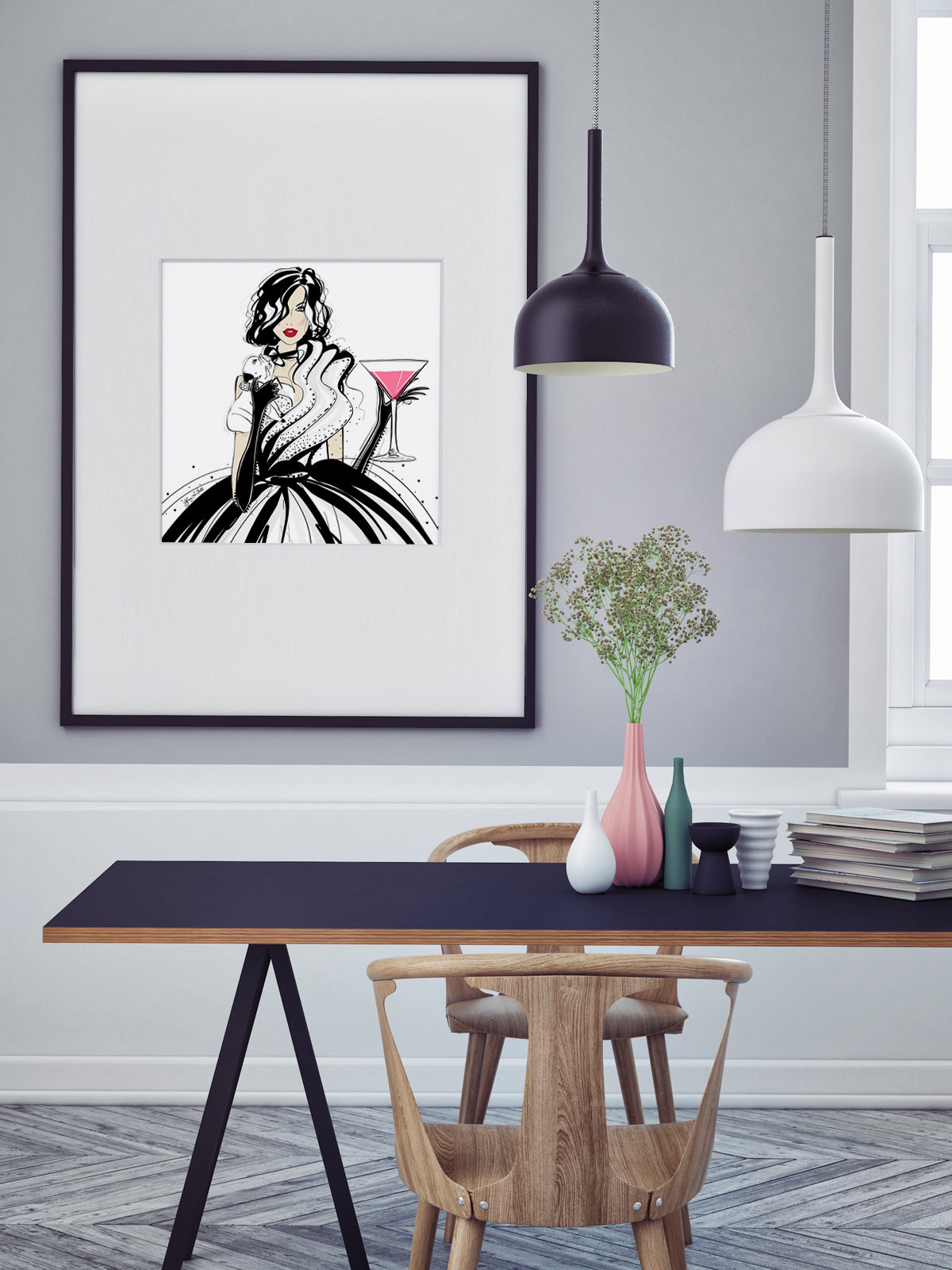 Pugs and Pink Drinks - Illustration - Limited Edition Print - Tiffany La Belle