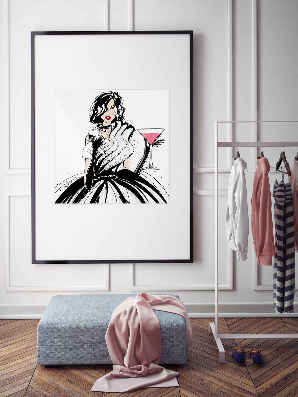 Pugs and Pink Drinks - Illustration - Limited Edition Print - Tiffany La Belle