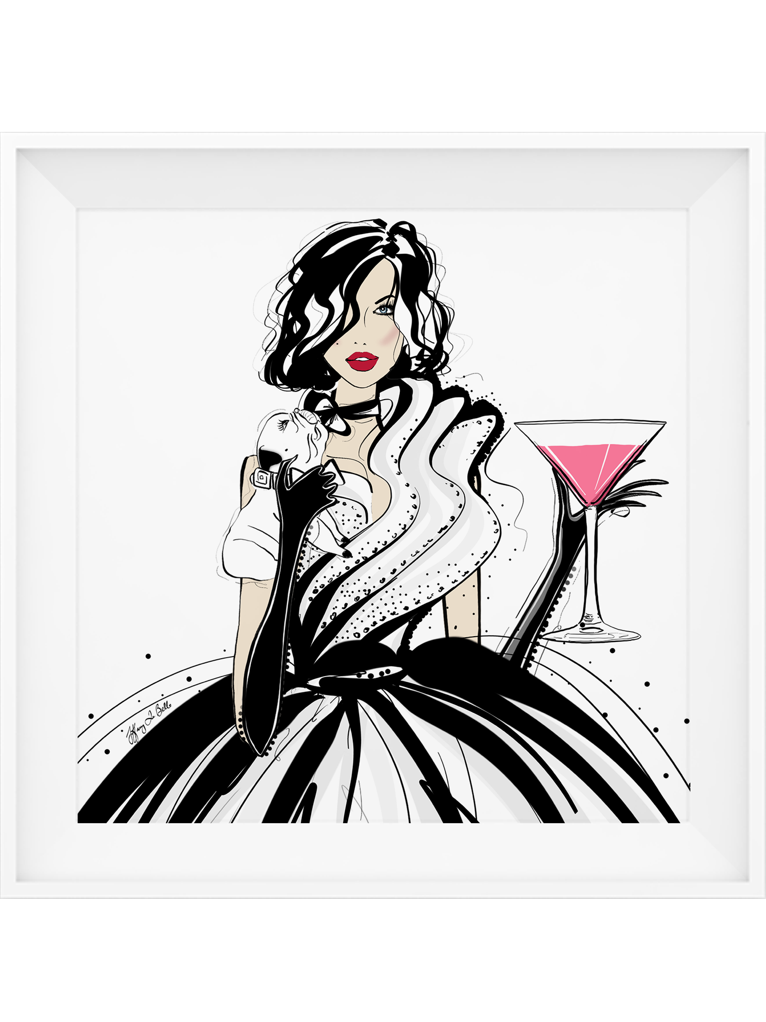 Pugs and Pink Drinks - Illustration - Limited Edition Print - Tiffany La Belle
