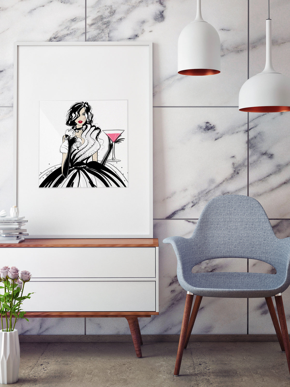 Pugs and Pink Drinks - Illustration - Limited Edition Print - Tiffany La Belle