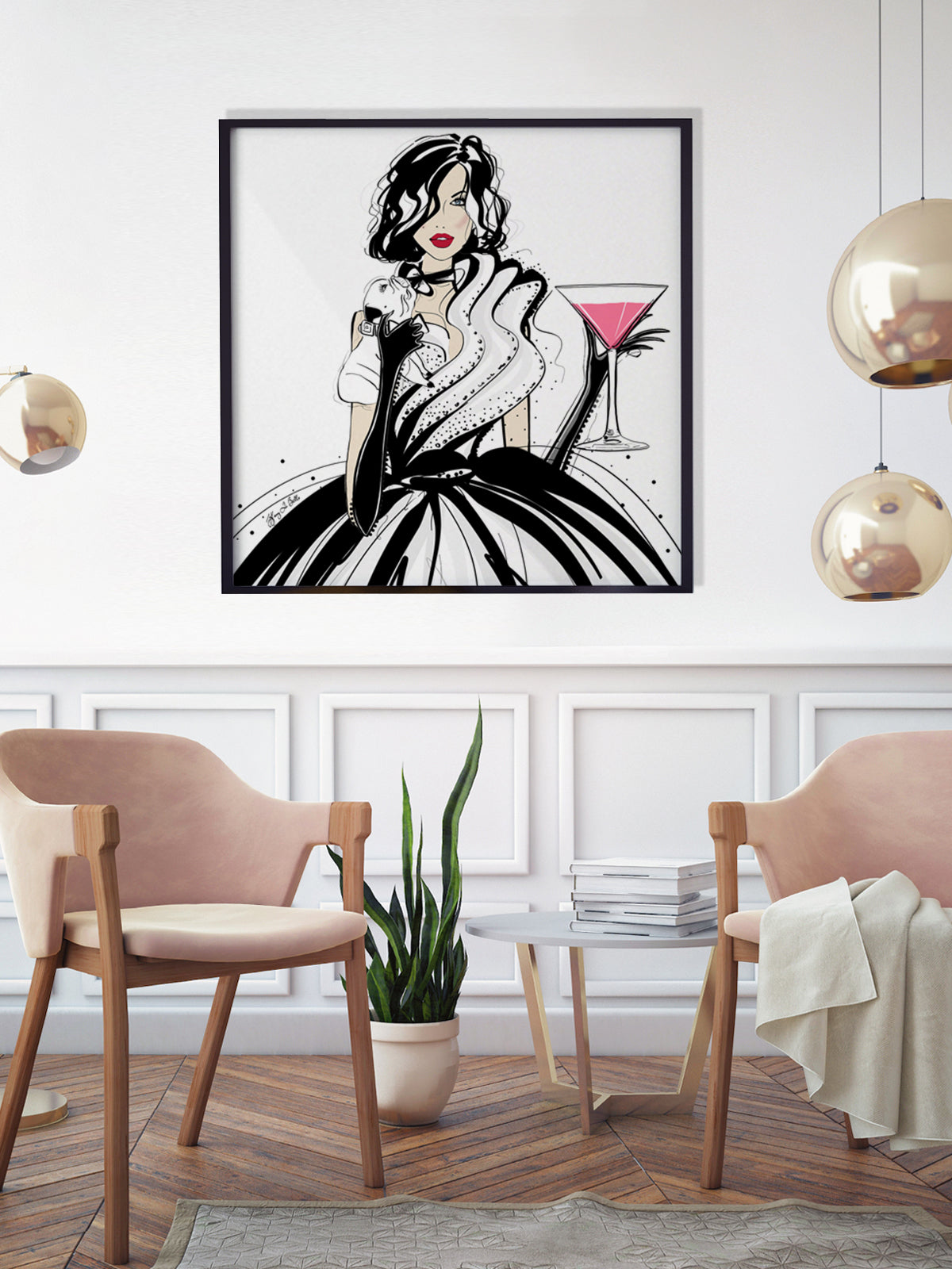 Pugs and Pink Drinks - Illustration - Limited Edition Print - Tiffany La Belle
