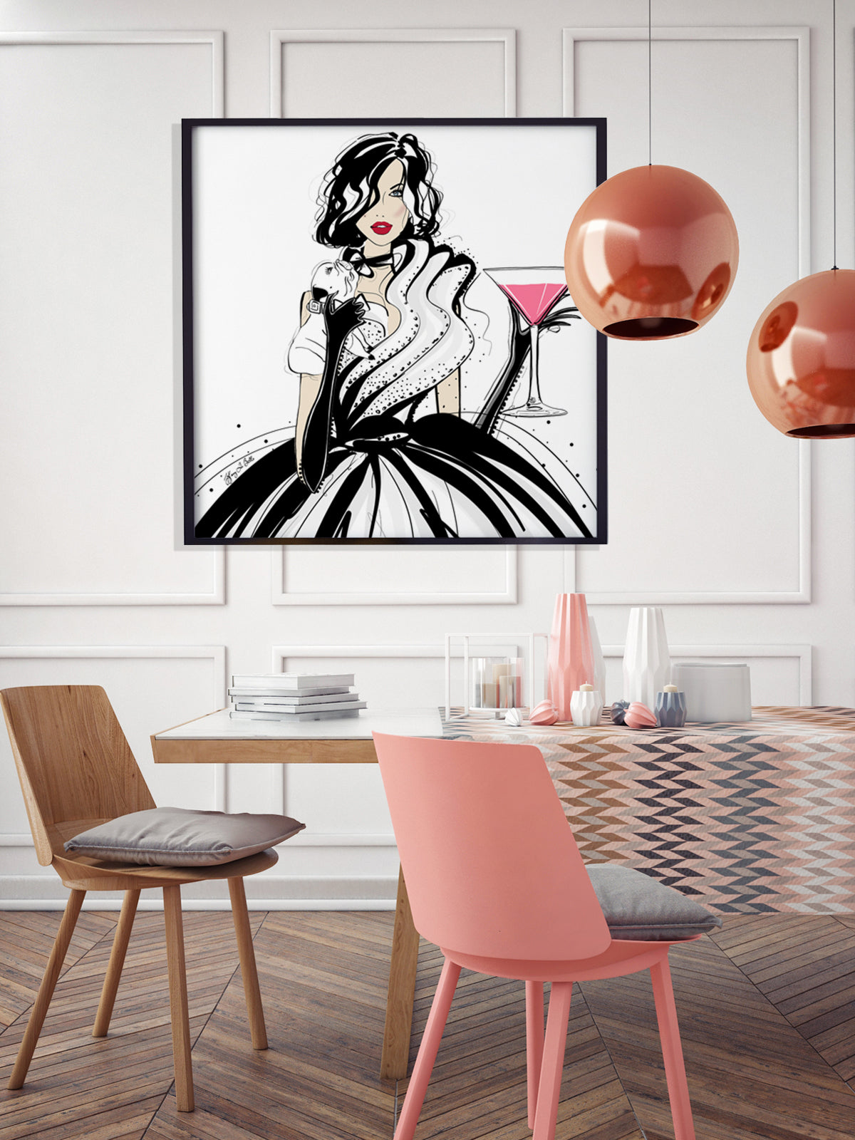 Pugs and Pink Drinks - Illustration - Limited Edition Print - Tiffany La Belle