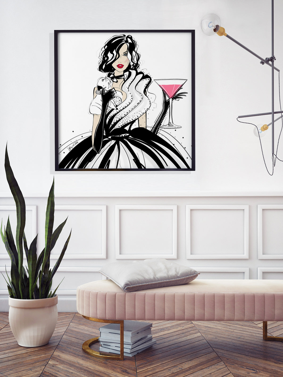 Pugs and Pink Drinks - Illustration - Limited Edition Print - Tiffany La Belle
