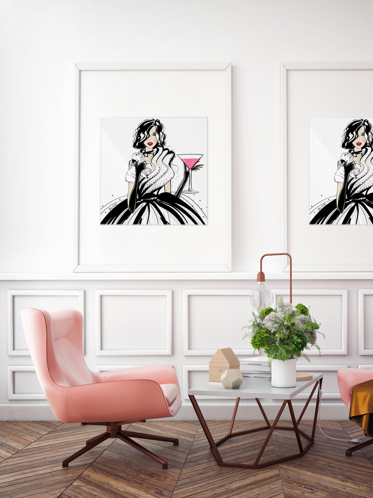 Pugs and Pink Drinks - Illustration - Limited Edition Print - Tiffany La Belle