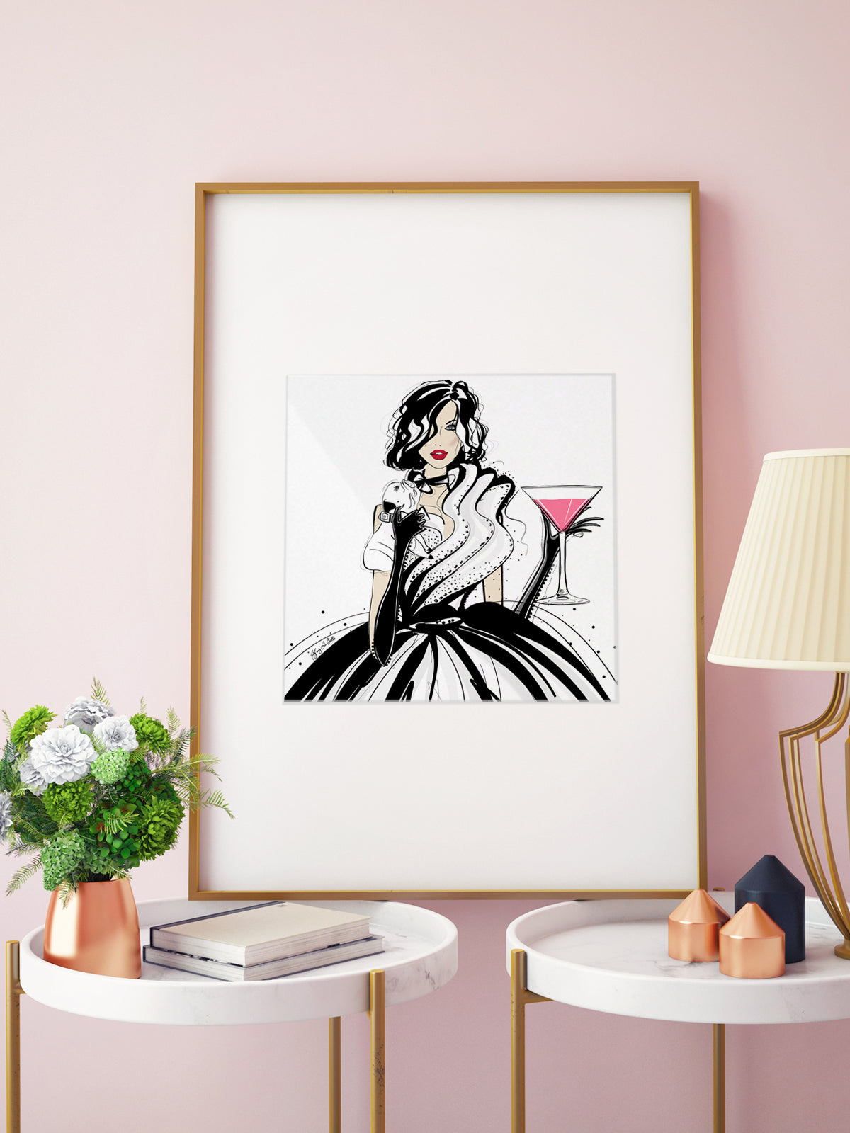 Pugs and Pink Drinks - Illustration - Limited Edition Print - Tiffany La Belle