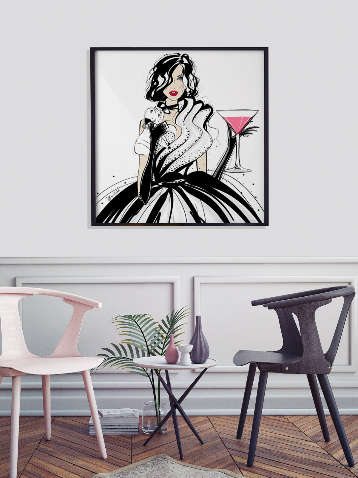 Pugs and Pink Drinks - Illustration - Limited Edition Print - Tiffany La Belle