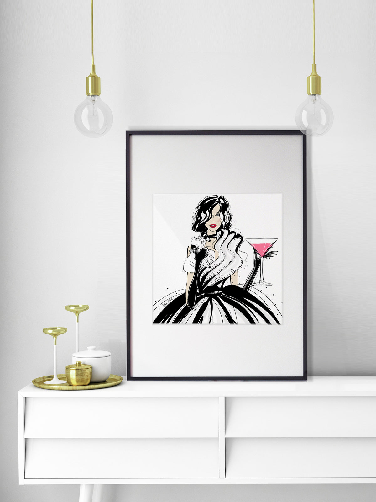 Pugs and Pink Drinks - Illustration - Limited Edition Print - Tiffany La Belle