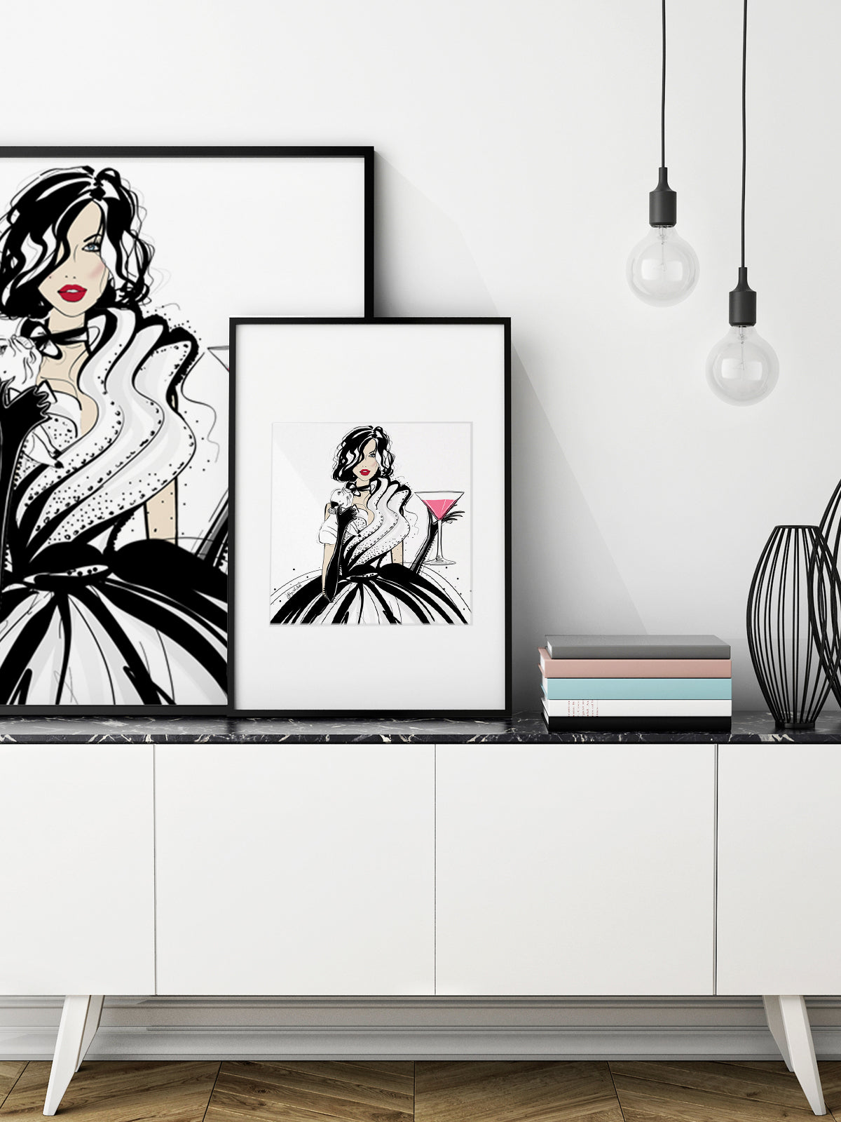Pugs and Pink Drinks - Illustration - Limited Edition Print - Tiffany La Belle