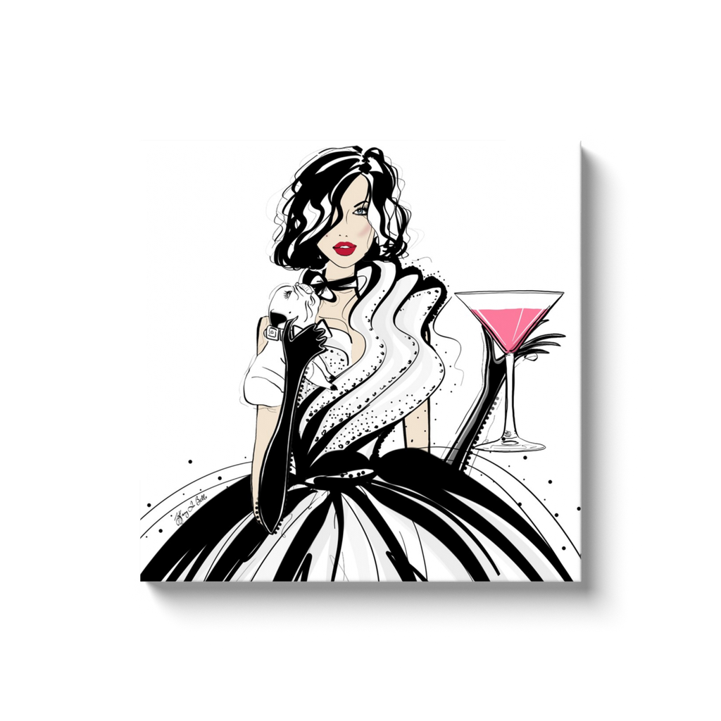Pugs and Pink Drinks - Illustration - Canvas Gallery Print - Unframed or Framed - Tiffany La Belle