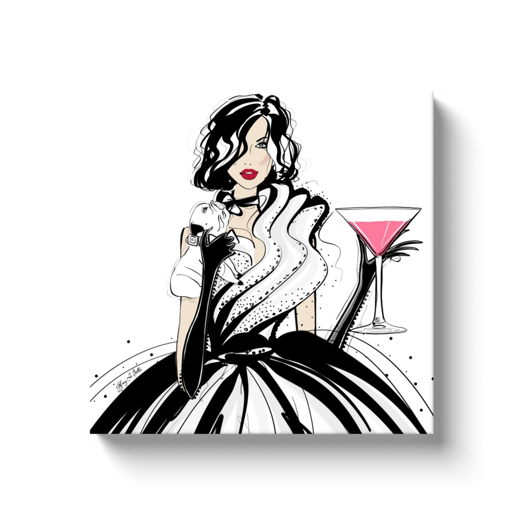 Pugs and Pink Drinks - Illustration - Canvas Gallery Print - Unframed or Framed - Tiffany La Belle