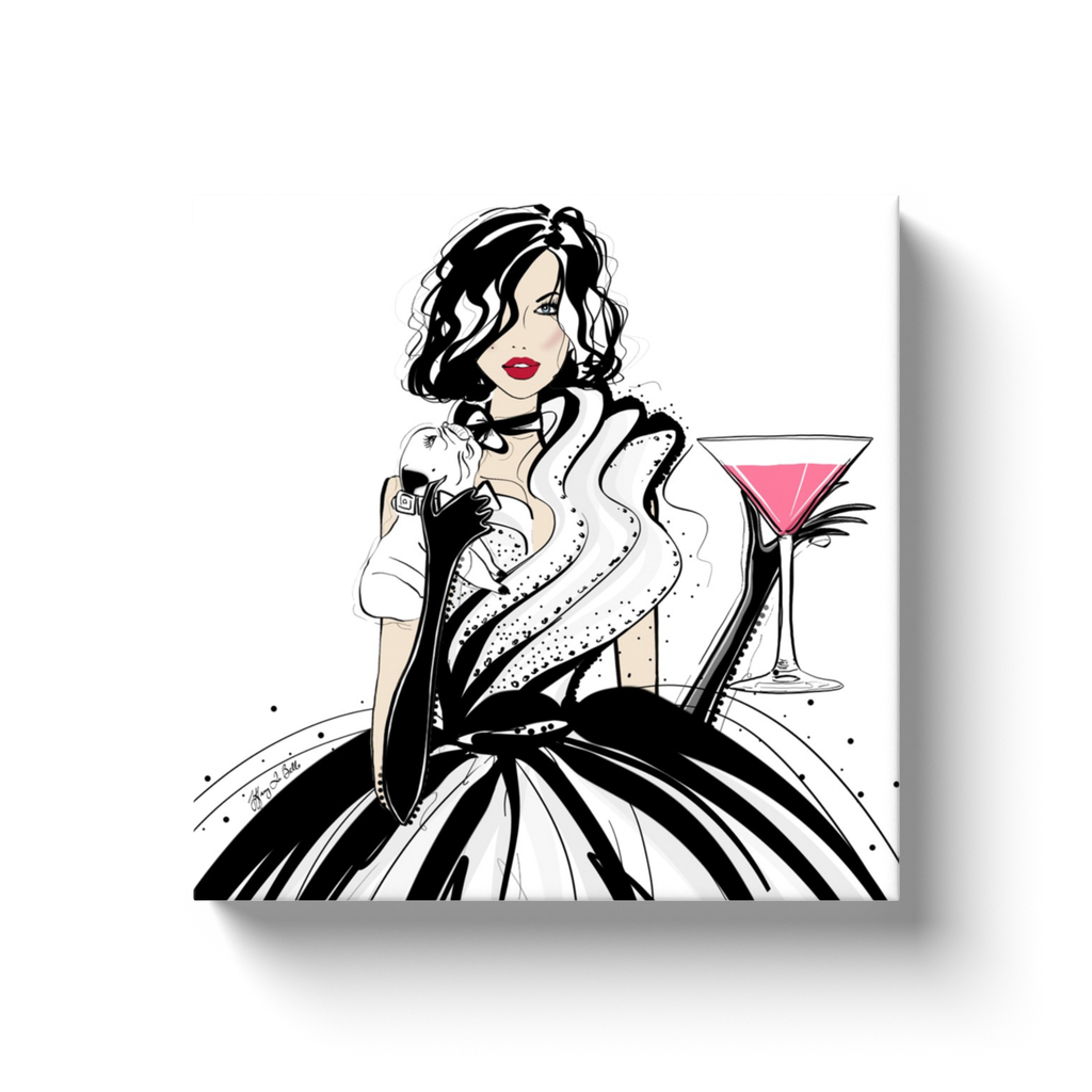 Pugs and Pink Drinks - Illustration - Canvas Gallery Print - Unframed or Framed - Tiffany La Belle