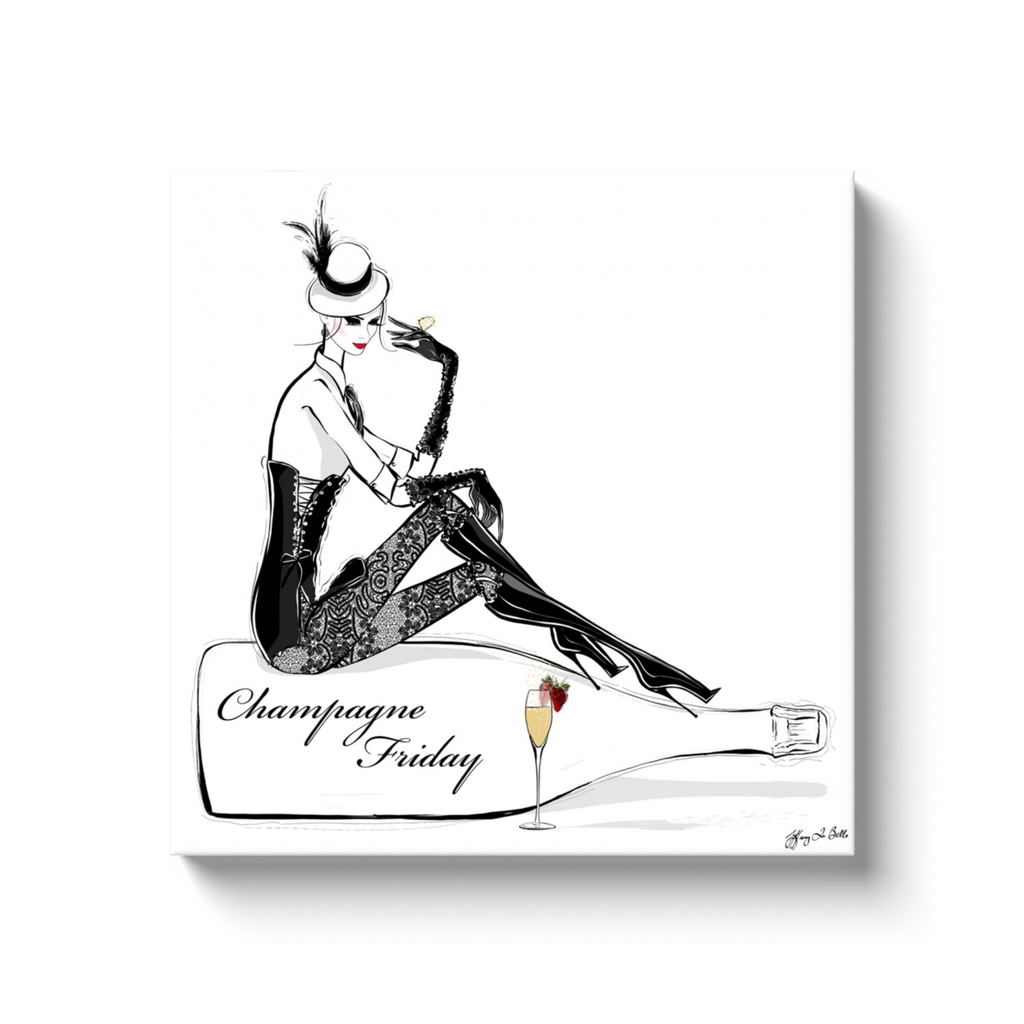 Champagne Friday with Strawberries - Illustration - Canvas Gallery Print - Unframed or Framed - Tiffany La Belle